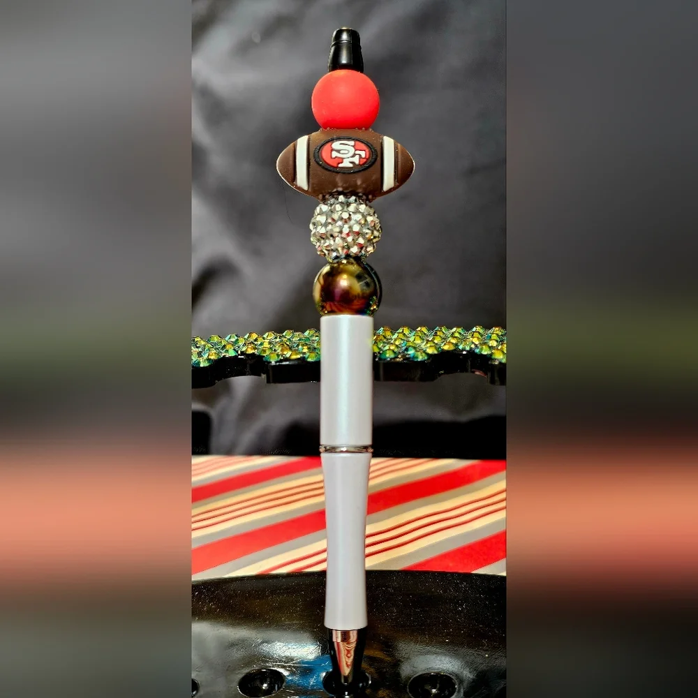 NFL San Francisco's 49ers Sparkly/Blingy Custom Created Super Fan Beaded Pen